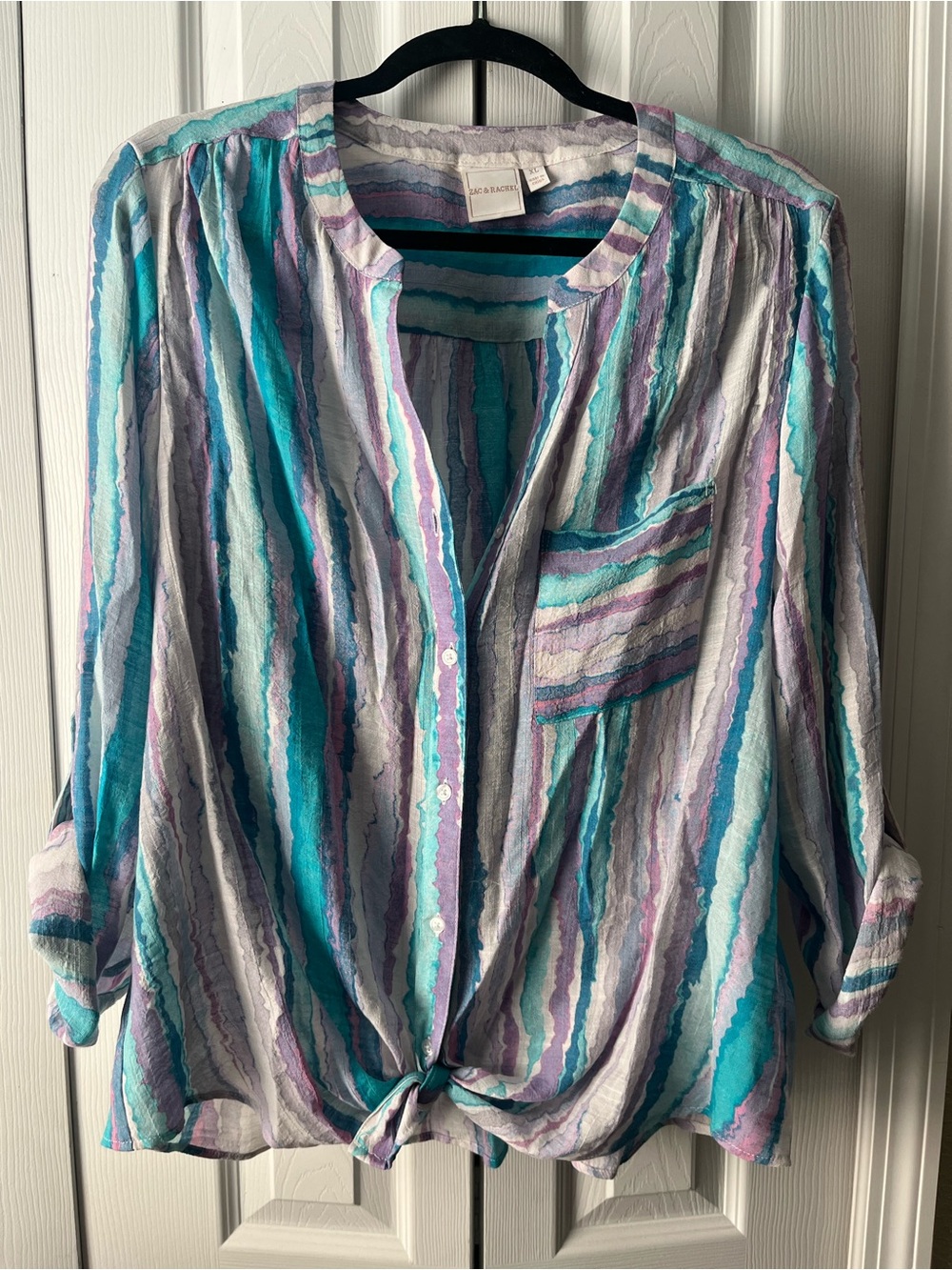 Zac & Rachel Striped Tie-Front Button Down Top size XL